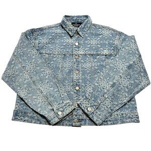 High Fashion HF Rhinestone Denim Long Sleeve Top in Light Blue